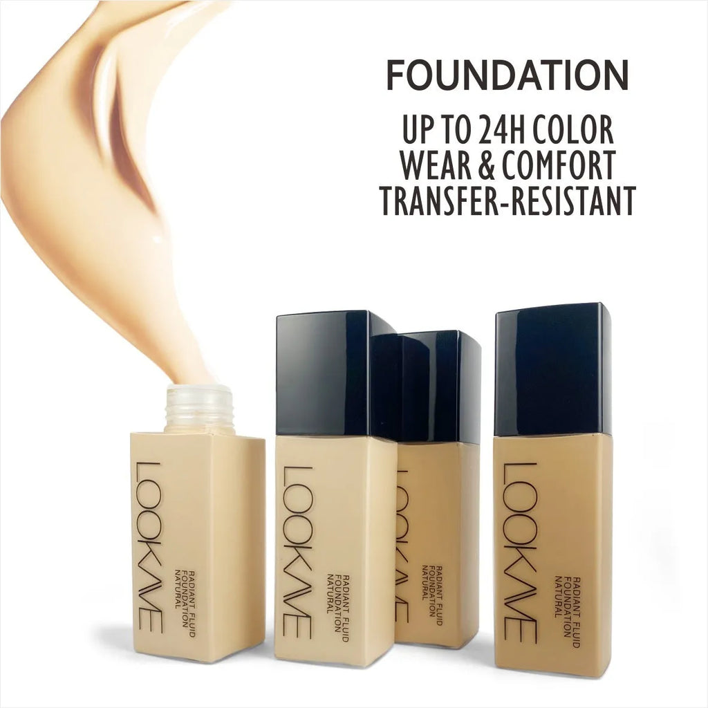 LOOKAVE matte liquid foundation bottle in ivory white shade