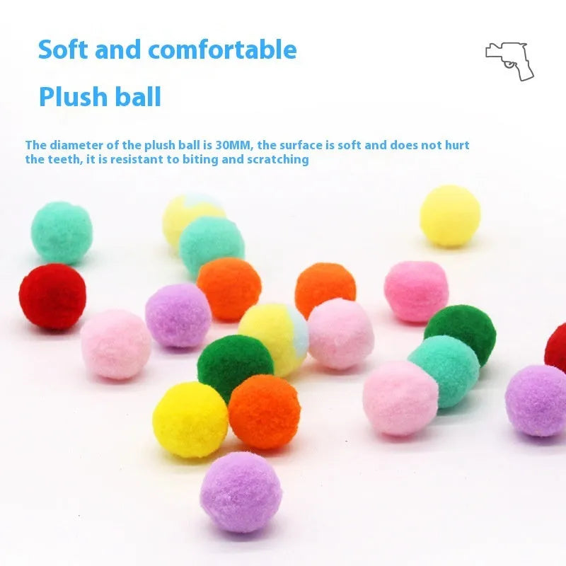 Plush ball launcher pet toy with soft yarn balls for cats and dogs