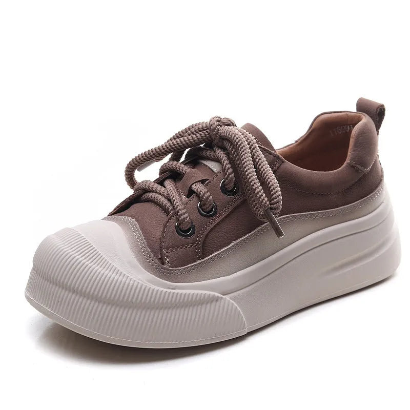 Women's full grain cow leather lace-up casual shoes in yellow and cameo brown with round toe design