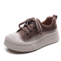 Women's full grain cow leather lace-up casual shoes in yellow and cameo brown with round toe design