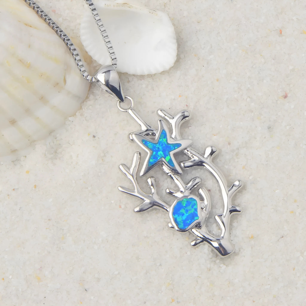 Blue sea cucumber pendant necklace on copper chain with electroplated blue finish