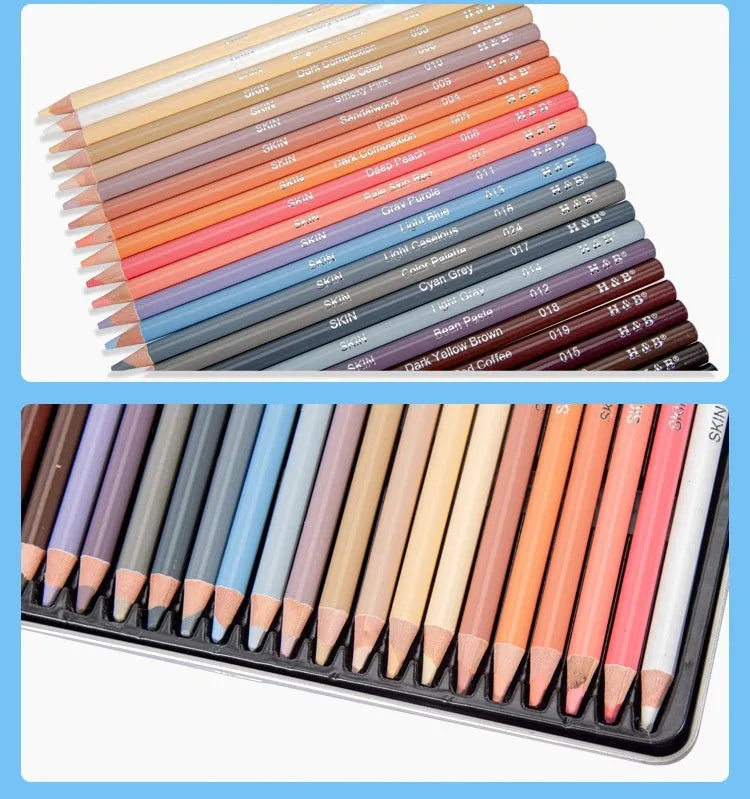 24 skin tone portrait drawing pencils in iron box case for hand-painted artwork