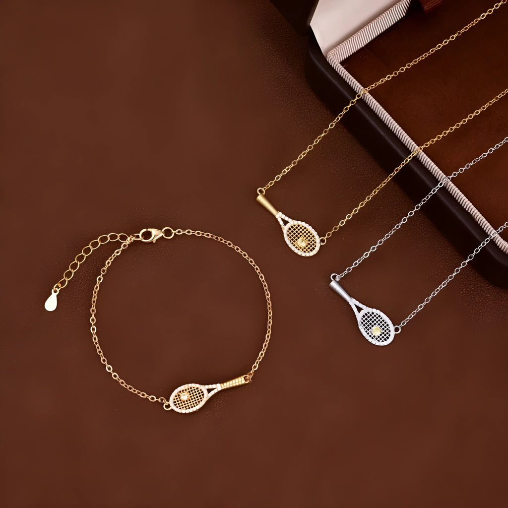 S925 silver grid tennis racket pendant necklace set with yellow diamond accent for women