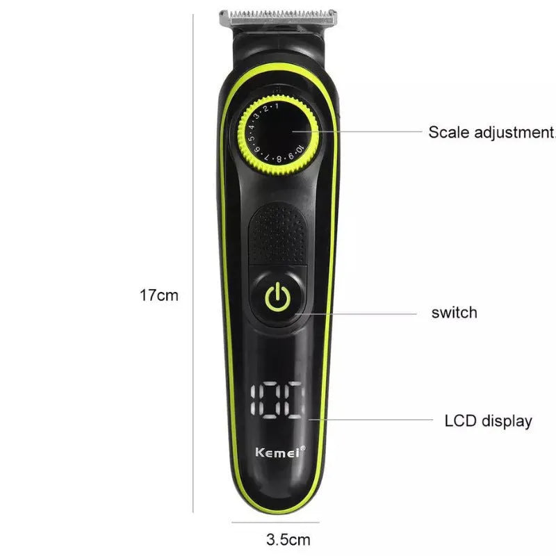 Black KM-696 household electric hair clipper set with USB charging cable and stainless steel blades