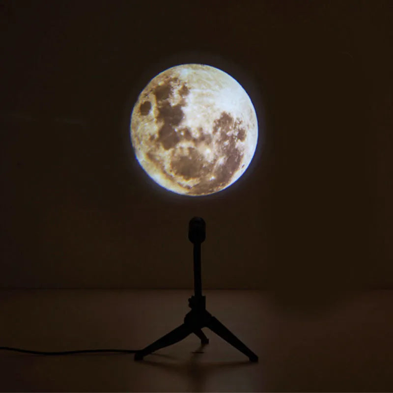 White ABS plastic star projector lamp with adjustable hose bracket showing earth and moon projection chips.