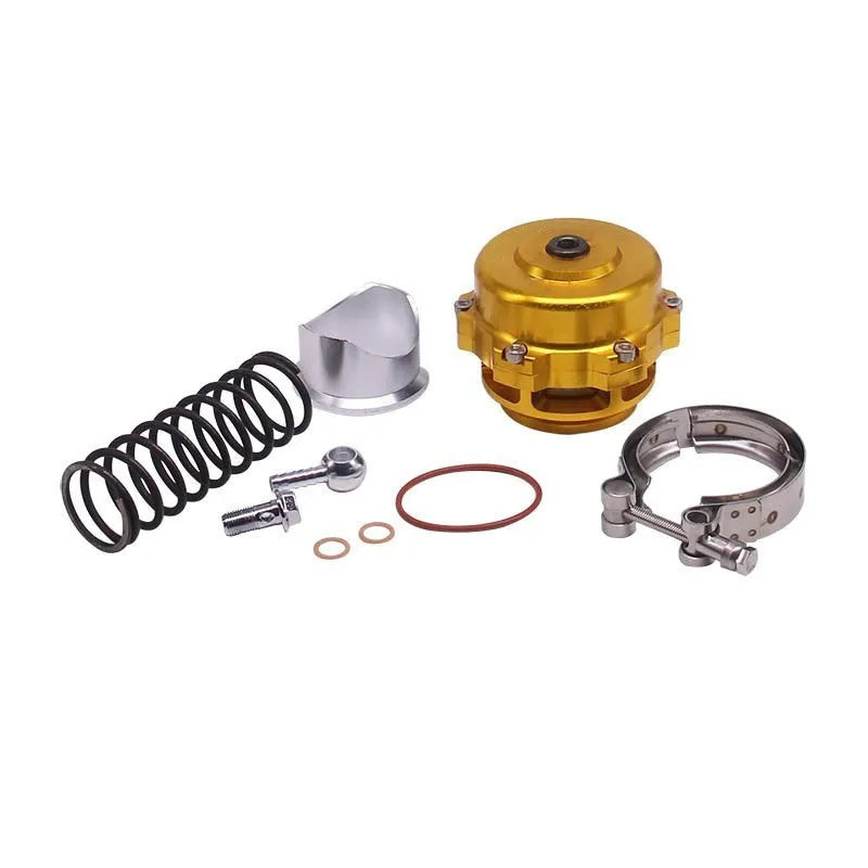 Shiny aluminum alloy turbo bypass valve 50MM universal pressure relief device in engine compartment