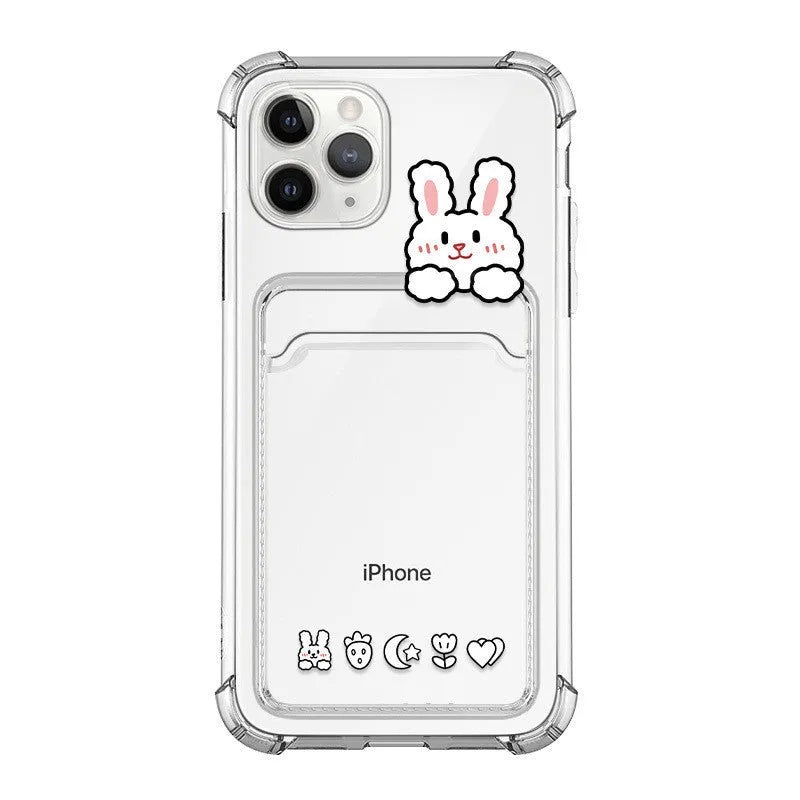 Transparent cartoon design TPU phone case with card holder for iPhone models