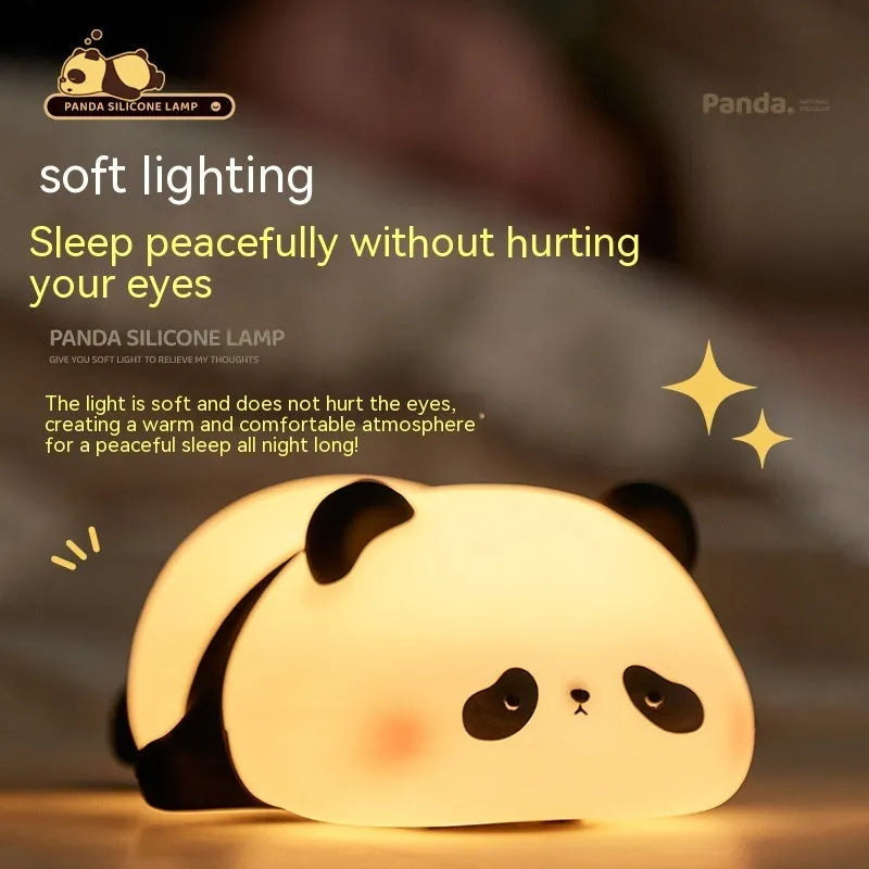 Panda-shaped night light with rechargeable battery and clap control for children's bedrooms