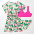 Girls' two-piece swimsuit set with split overclothes in floral print, sizes 130-160cm