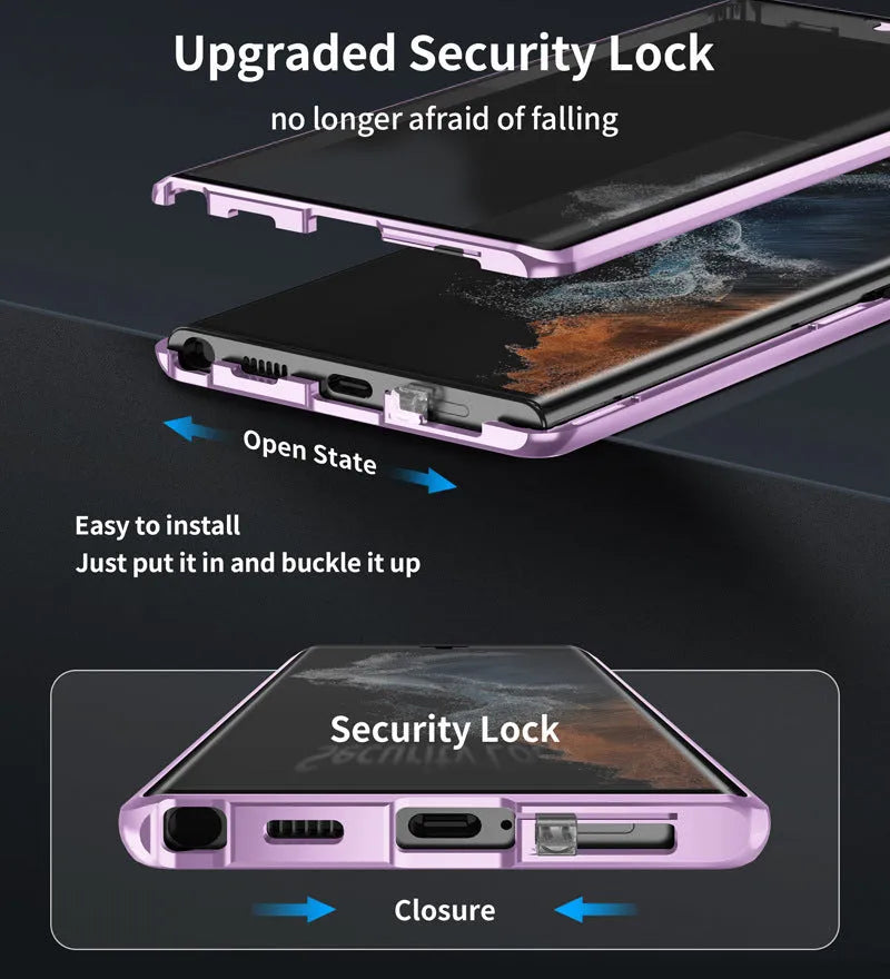 Magnetic phone case with privacy mirror for Samsung Galaxy S24 Ultra in multiple colour options