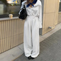 White striped wide-leg loose casual trousers for women with zipper styling