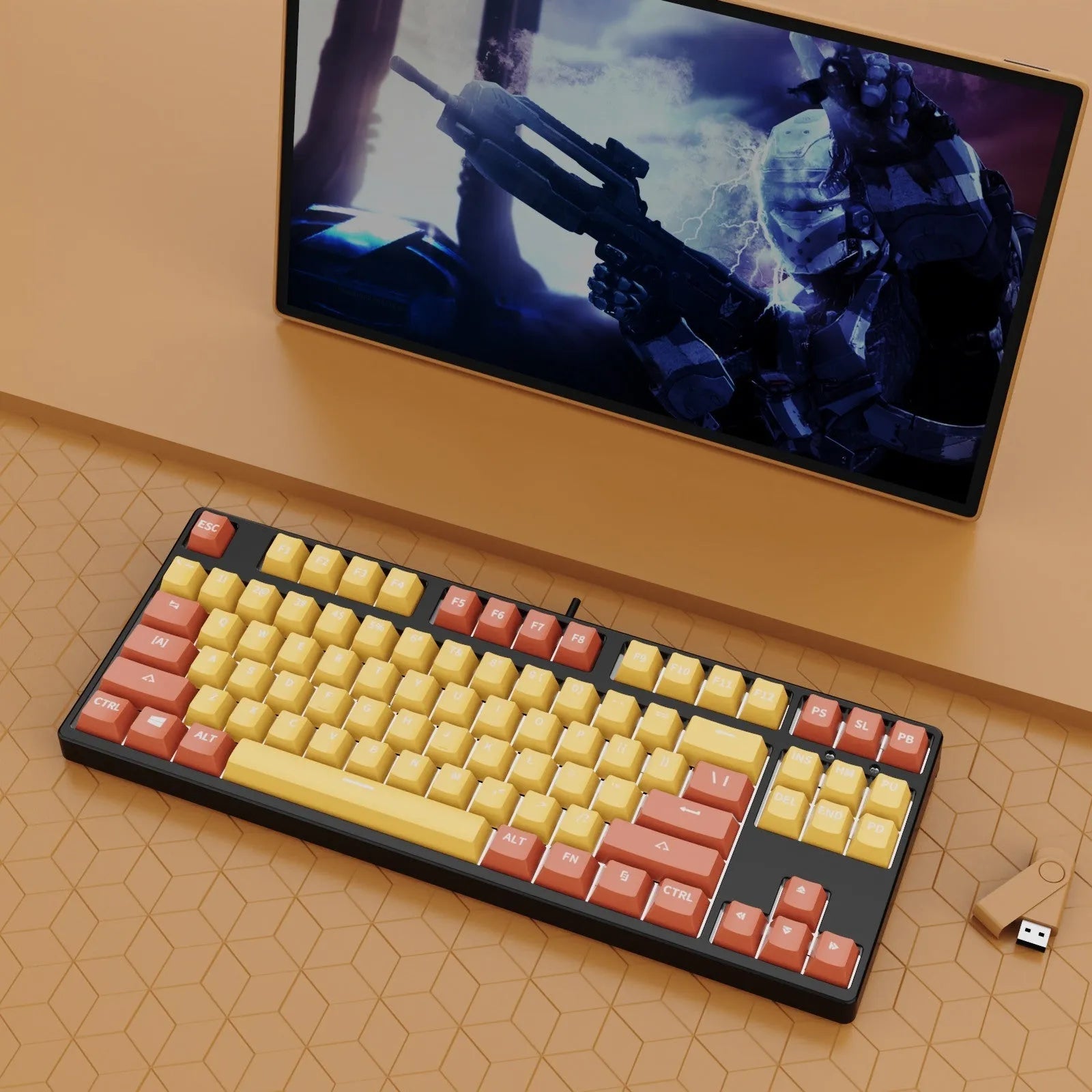 87 key wired mechanical gaming keyboard with two-colour keycaps and metal construction