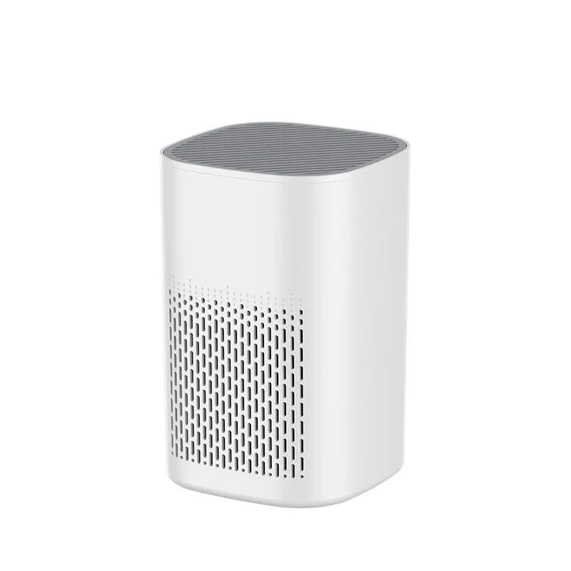 Simple style desktop air purifier with USB cable connection for office or home use.
