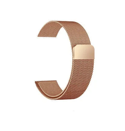 Stainless steel Apple Watch replacement strap in silver, showing metal links and clasp for 38mm-44mm models.