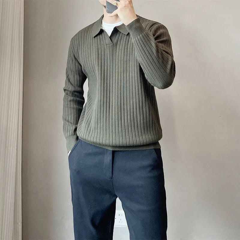 Men's loose fit knitted pullover sweater in modal and rabbit fur fabric, shown in light grey.
