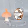 Small mushroom gum chew toy in pink or nano colour with transparent chain and box