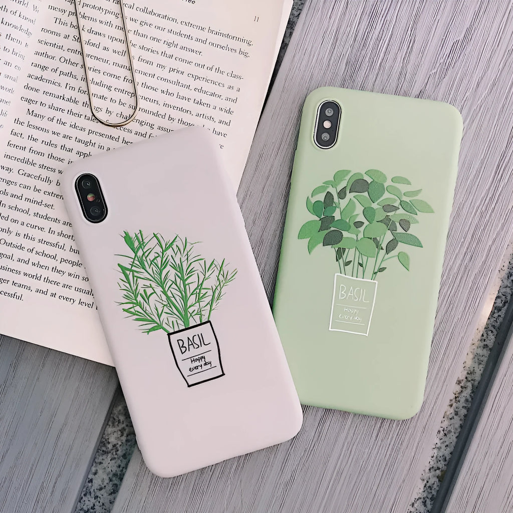 Silicone Plant Pattern Phone Case Back Cover for iPhone 11 11Pro 11Pro Max XR XS XS Max 6 6s 7 8 Plus X Non-Toxic Painted Design Dirt-Resistant Wear-Resistant Easy Clean White Colour Simple Style