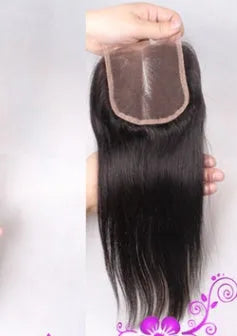 Straight human hair curtain weft with closure wig accessory in natural black colour