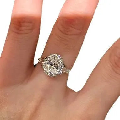 Silver adjustable opening ring with geometric diamond bouquet design for women