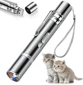Silver aluminium cat laser pointer toy with USB charging port and selection gear