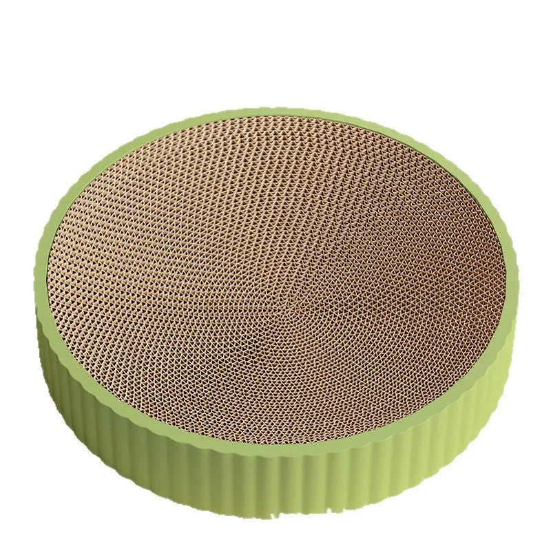 Green round cat scratching board and bed with replaceable corrugated cardboard centre, 55cm diameter