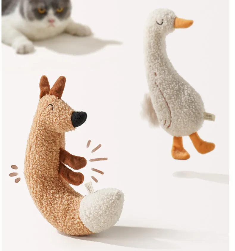 Cartoon plush dog chew toy in fox or duckling design with sound paper squeaker