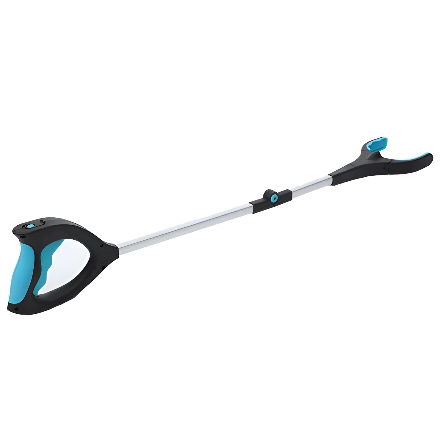Blue foldable portable pick-up tool with extended aluminium handle and TPR handgrip.