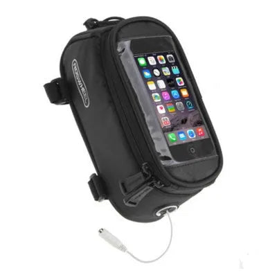 ROSWHEEL PVC bicycle phone bag holder for iPhone in black mounted on bike frame