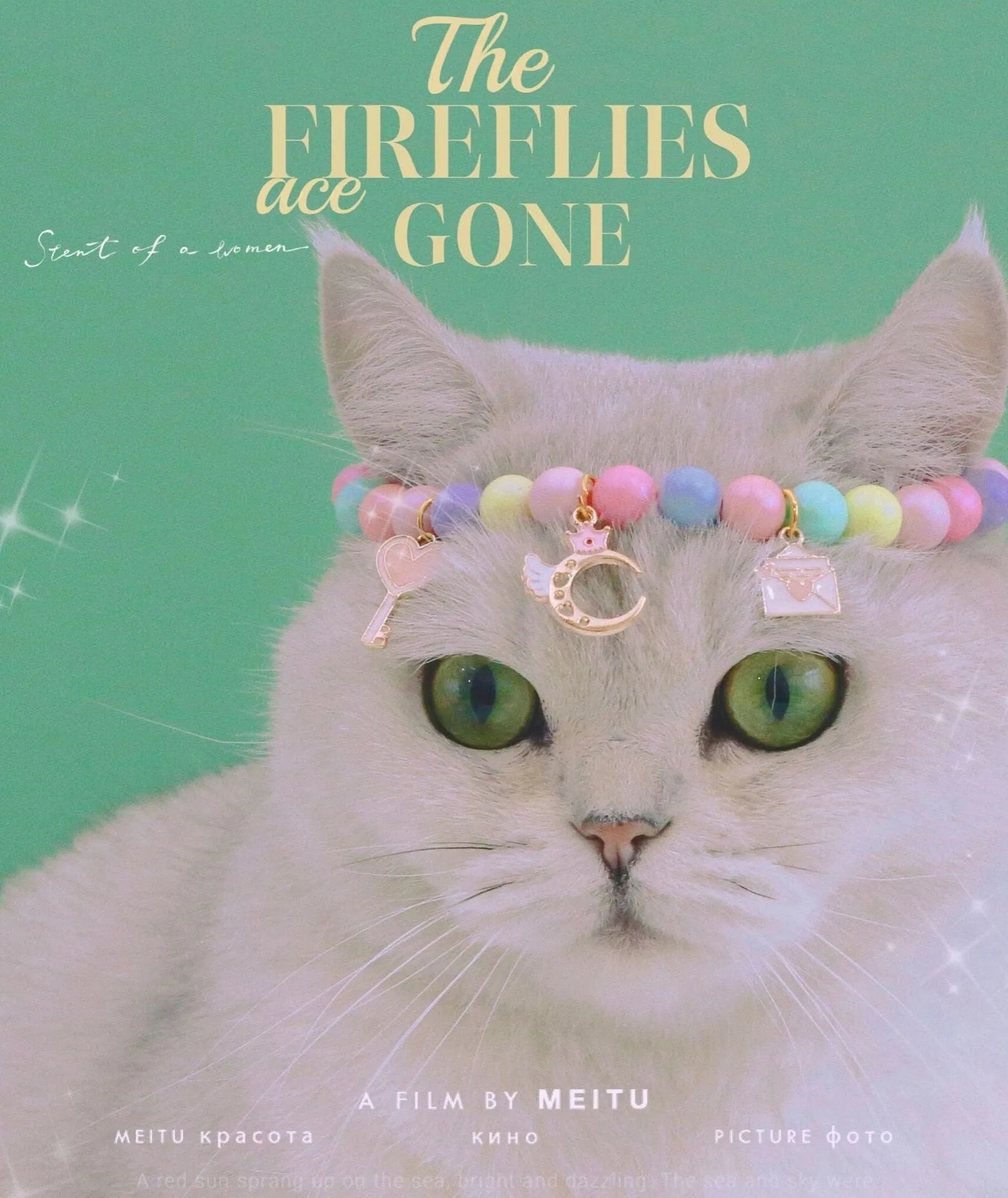 Pet wearing a resin headdress, collar, necklace, and bracelet set in a macaron colour with moon and star designs.