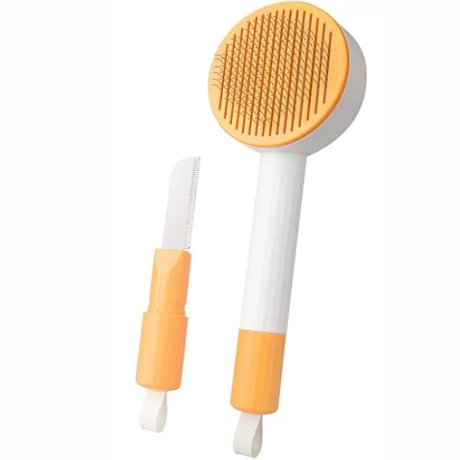 Green pet grooming brush with stainless steel teeth for deshedding cats and dogs
