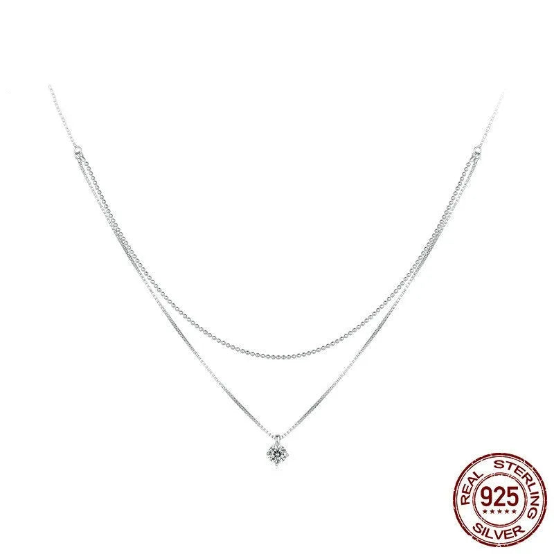 Silver double-layer necklace with S925 sterling silver chain and alloy pendant