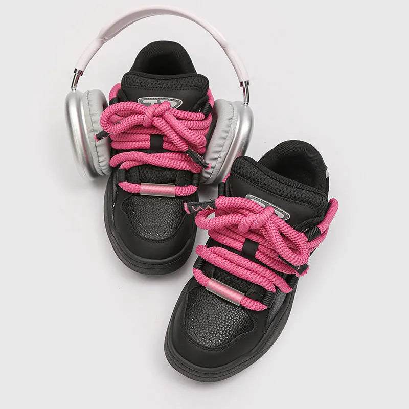 Unisex casual lace-up trainers with thick rubber sole in four colour options