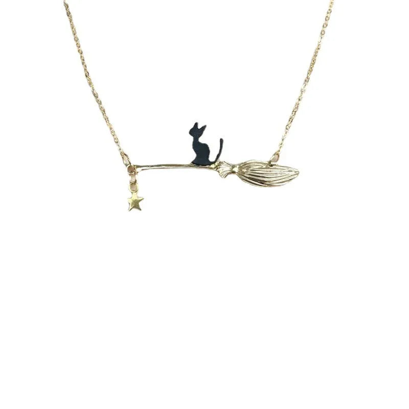 Halloween black cat alloy pendant necklace with totem animal modelling in four colour options