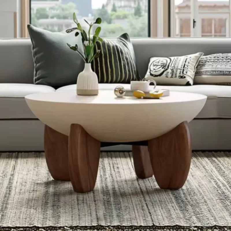 White solid wood coffee table with storage compartment and height adjustment mechanism
