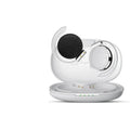 Black and white sports wireless Bluetooth earphones with ear plug design showing 15m range and Bluetooth 5.2 features