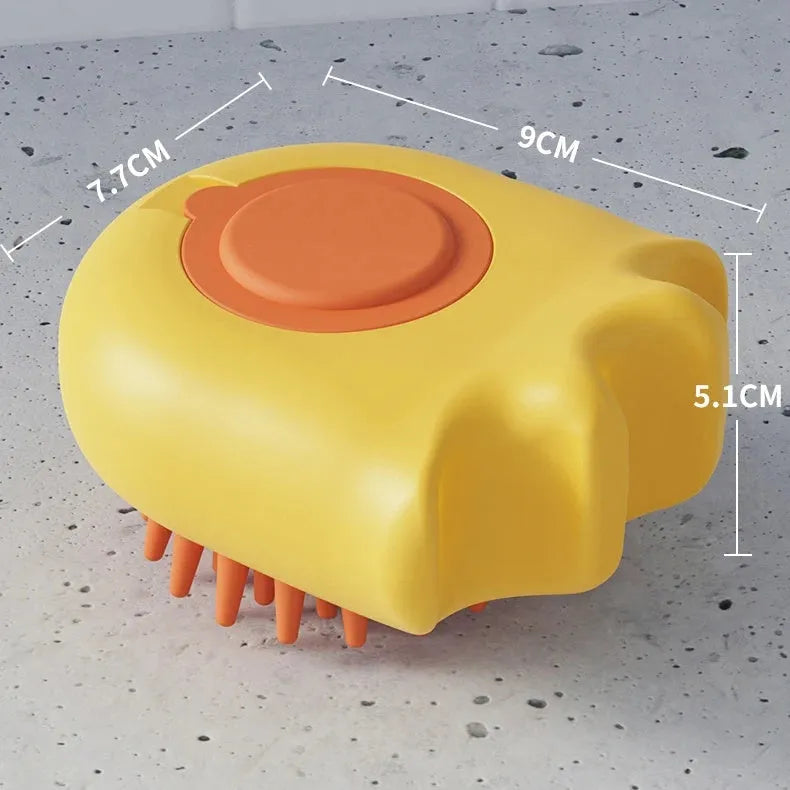 Blue pet bath brush with integrated shampoo compartment for cats and dogs grooming