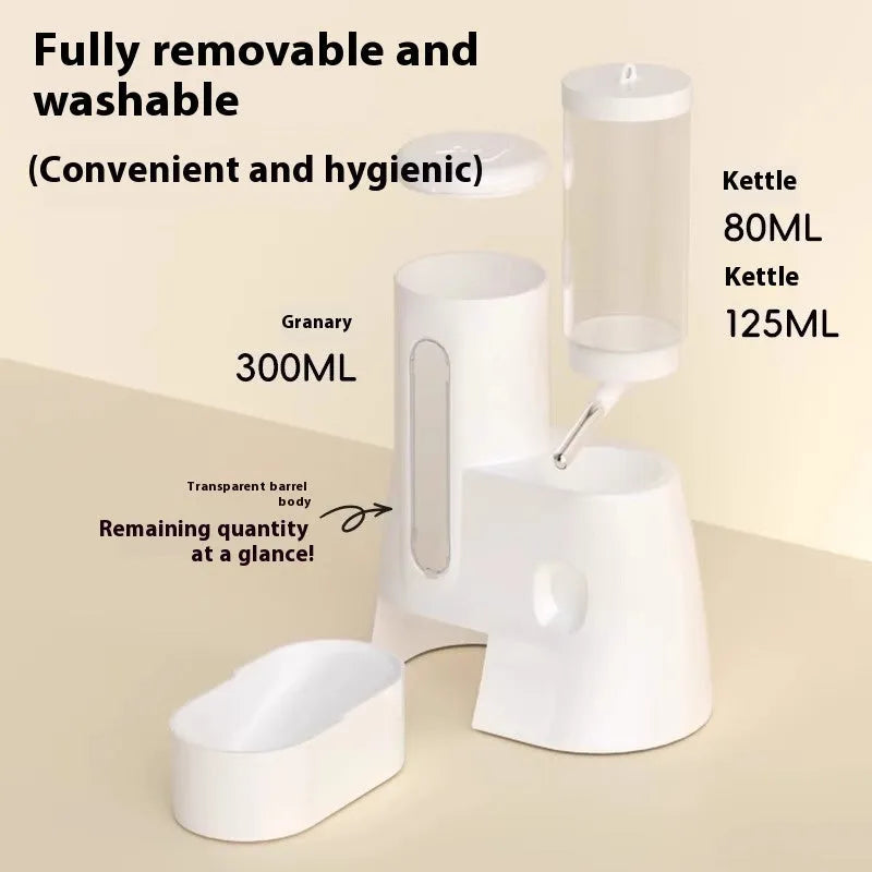 Blue hamster automatic drinking water feeder and food basin for small rodents on white background