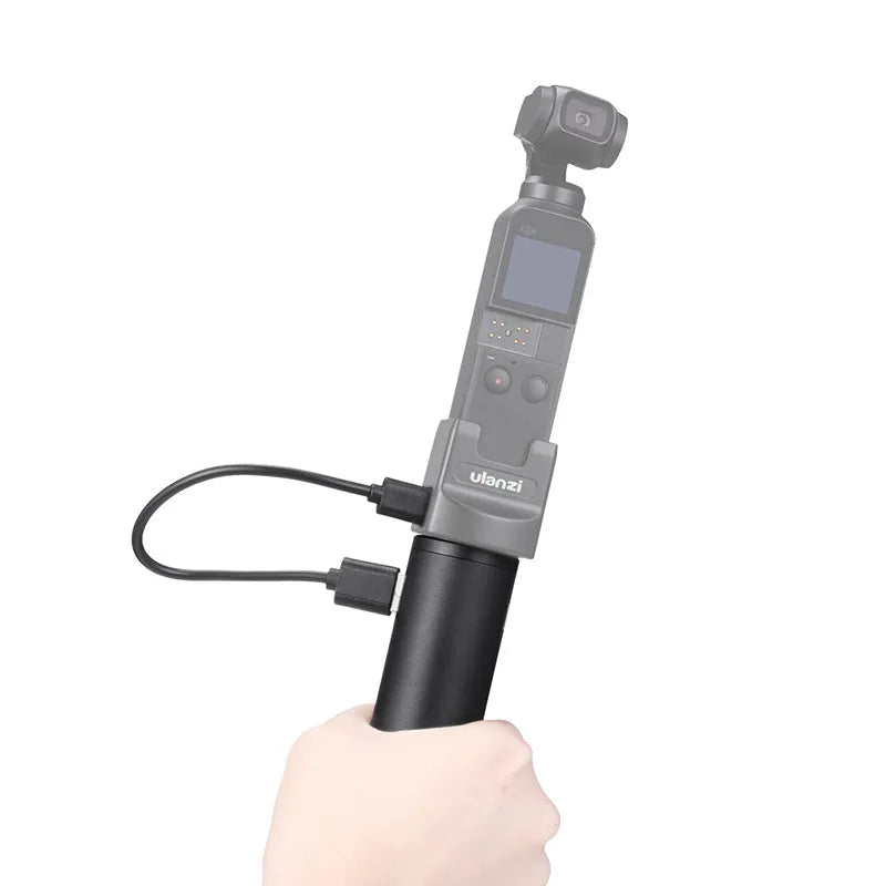 Black aluminium alloy charging handle power bank measuring 12.5cm with 6800mAh capacity
