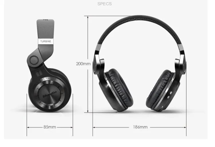 Blue String T2 Bluetooth headset in black colour with folding metal design and 1.5m cable