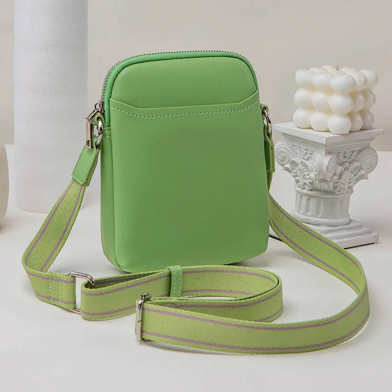 Solid colour small crossbody shoulder bag for women in beige, black, green, or khaki