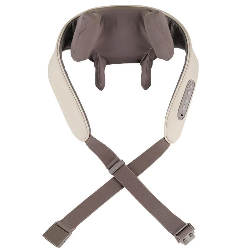 Creamy white rechargeable shoulder and neck massager with infrared therapy function