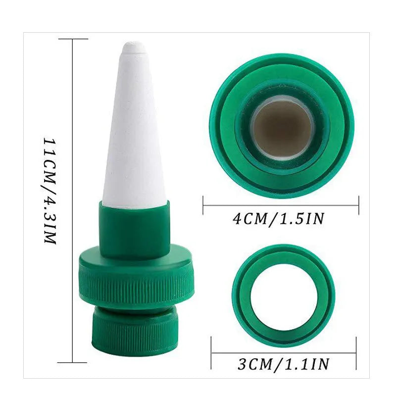 Green ceramic plant watering dripper device for automatic irrigation with cola bottle