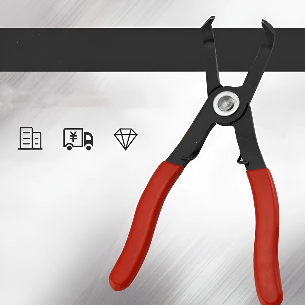 Red interior round nail removal pliers with carbon steel jaws and PVC plastic handles for door panel work