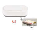 White portable ultrasonic cleaner with digital display and stainless steel cleaning tank.