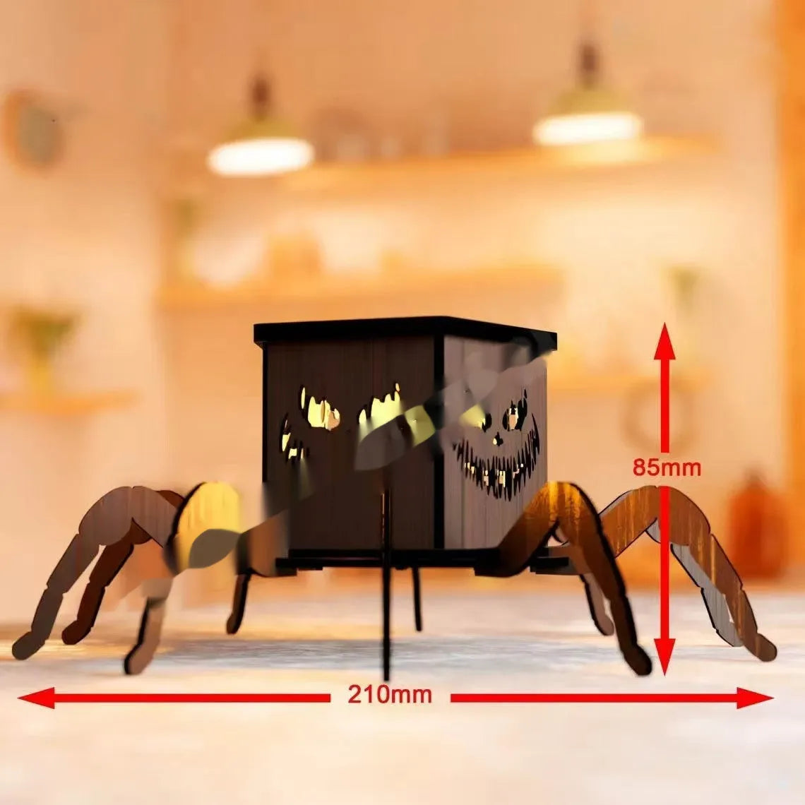 Wooden spider silhouette lantern candlestick Halloween decoration measuring 21cm by 8.5cm
