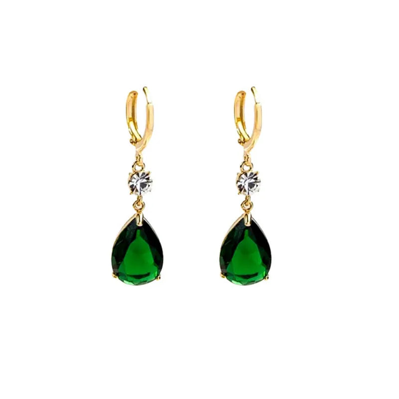 Green geometric teardrop alloy drop earrings for pierced ears.