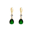 Green geometric teardrop alloy drop earrings for pierced ears.