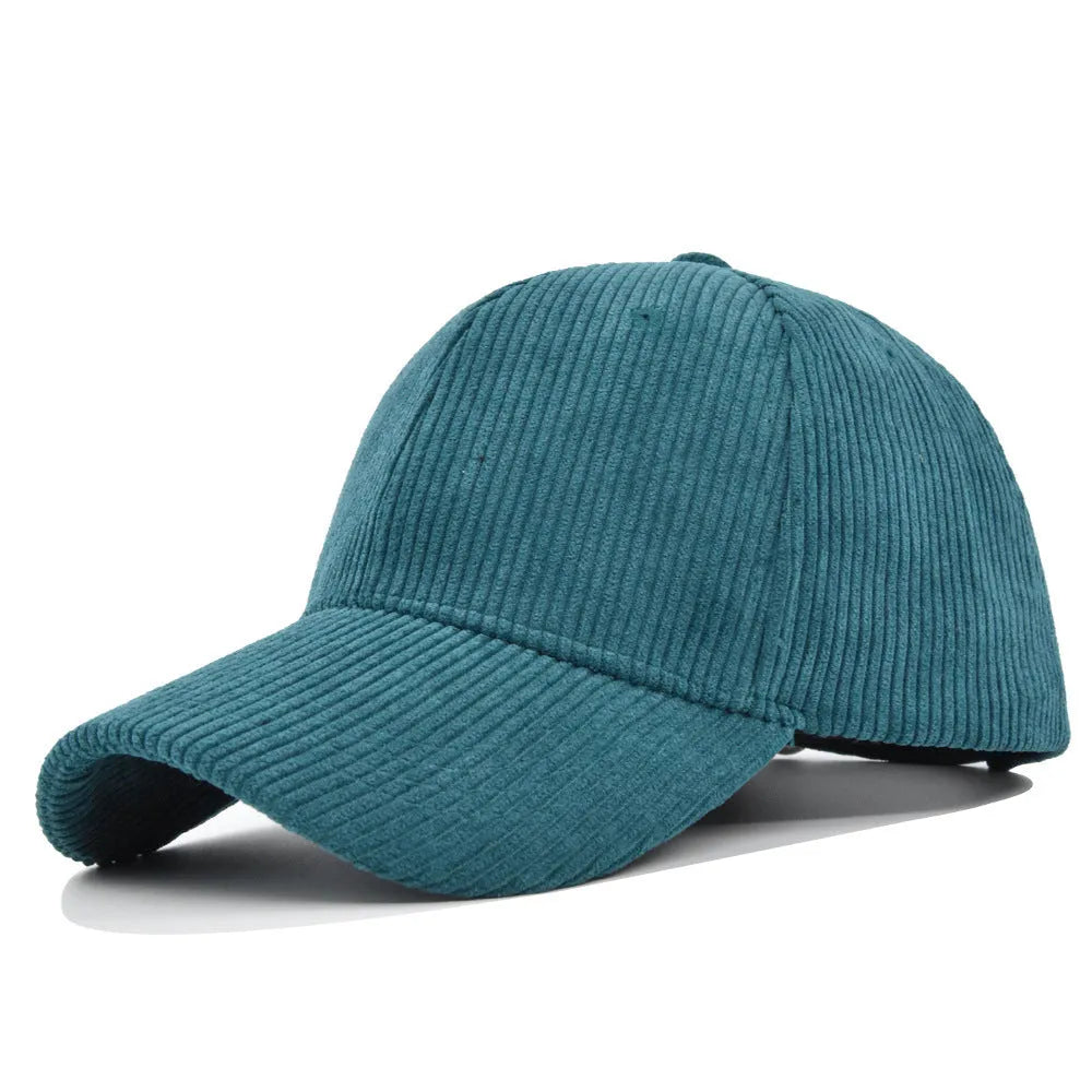 Cotton corduroy peaked cap for men with flat brim in black colour