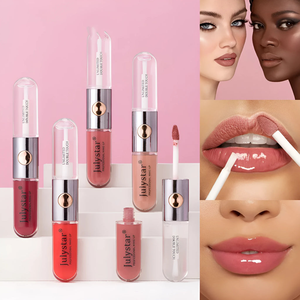 Transparent case containing 6ml of women's lip gloss in one of nine colour options