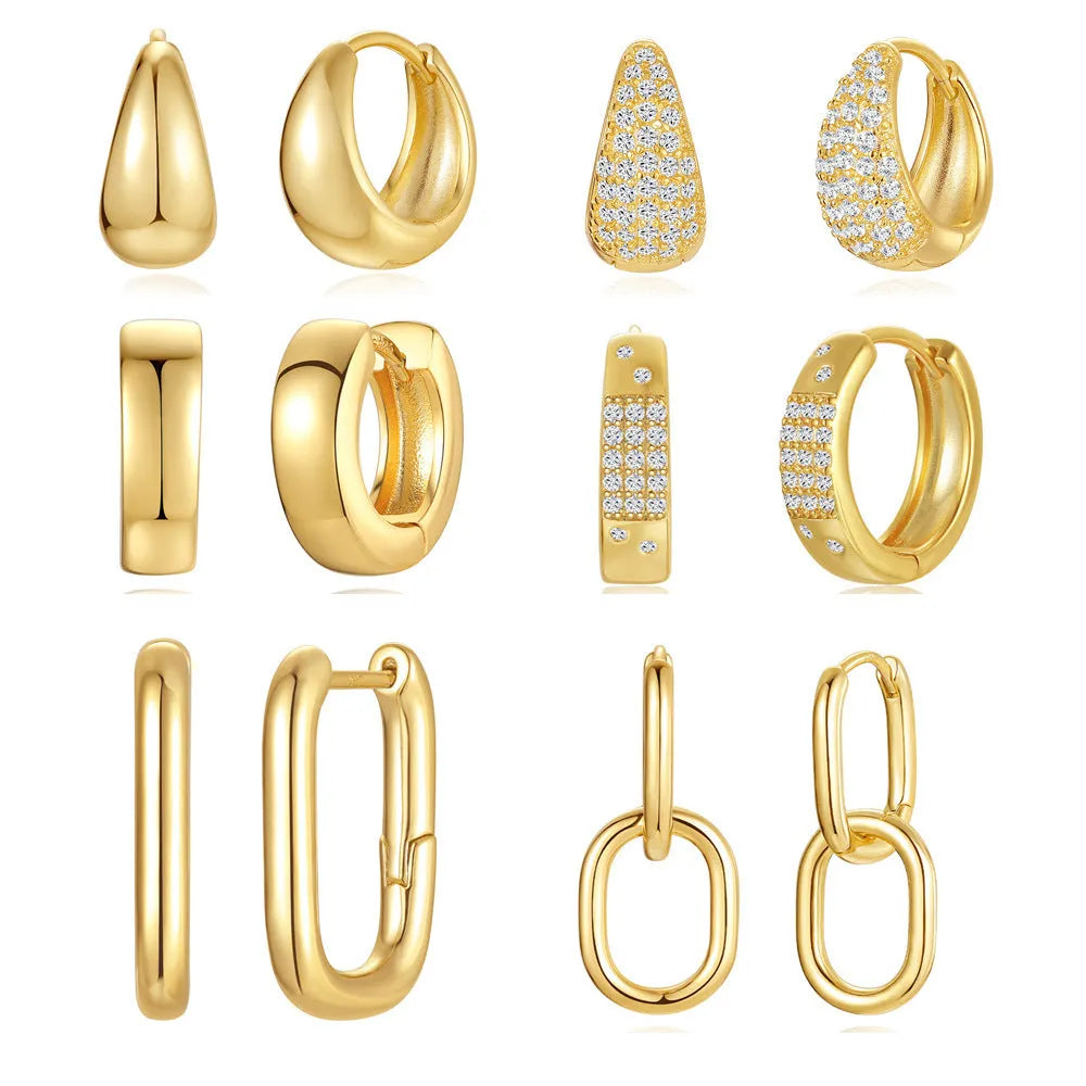 Brass diamond earclip earrings with electroplated golden finish and geometric design